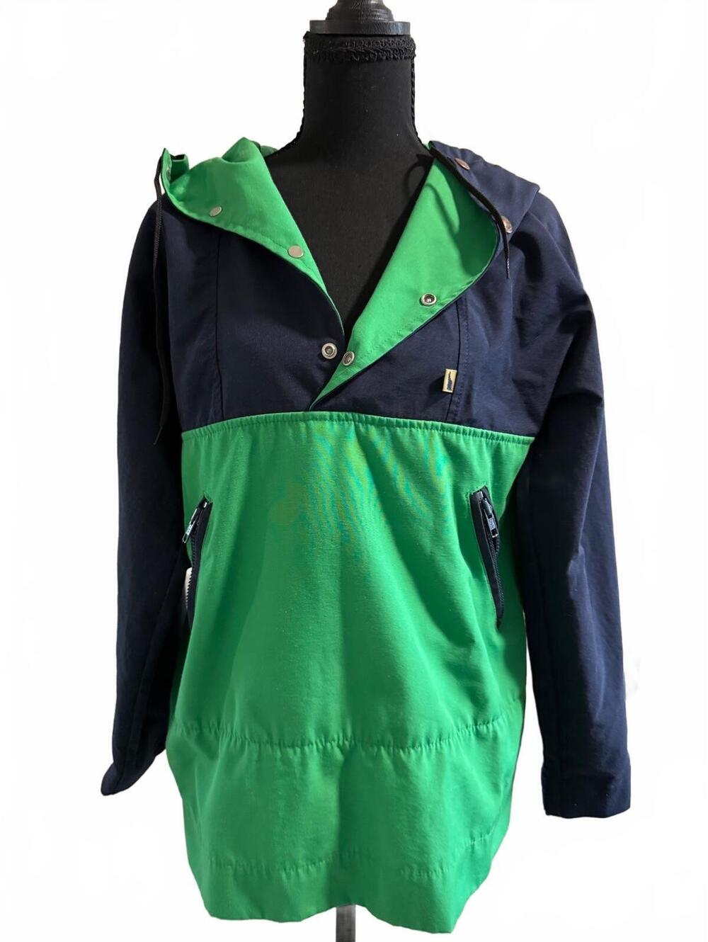 Mother Karen’s Color Block Hooded Anorak Jacket Green Navy Women’s 9/10 Vintage